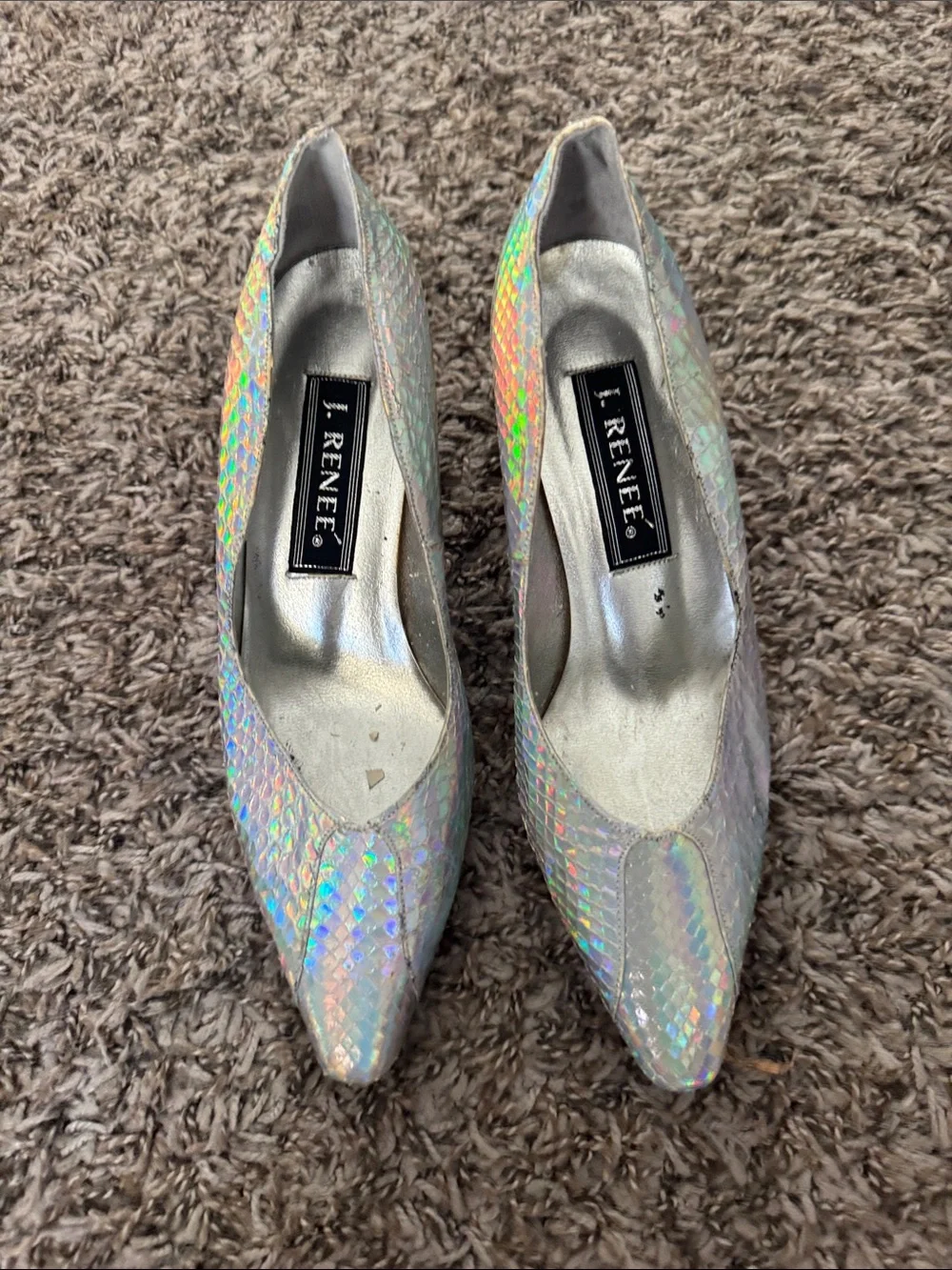 Iridescent Pointed-Toe Pumps - Holographic Silver